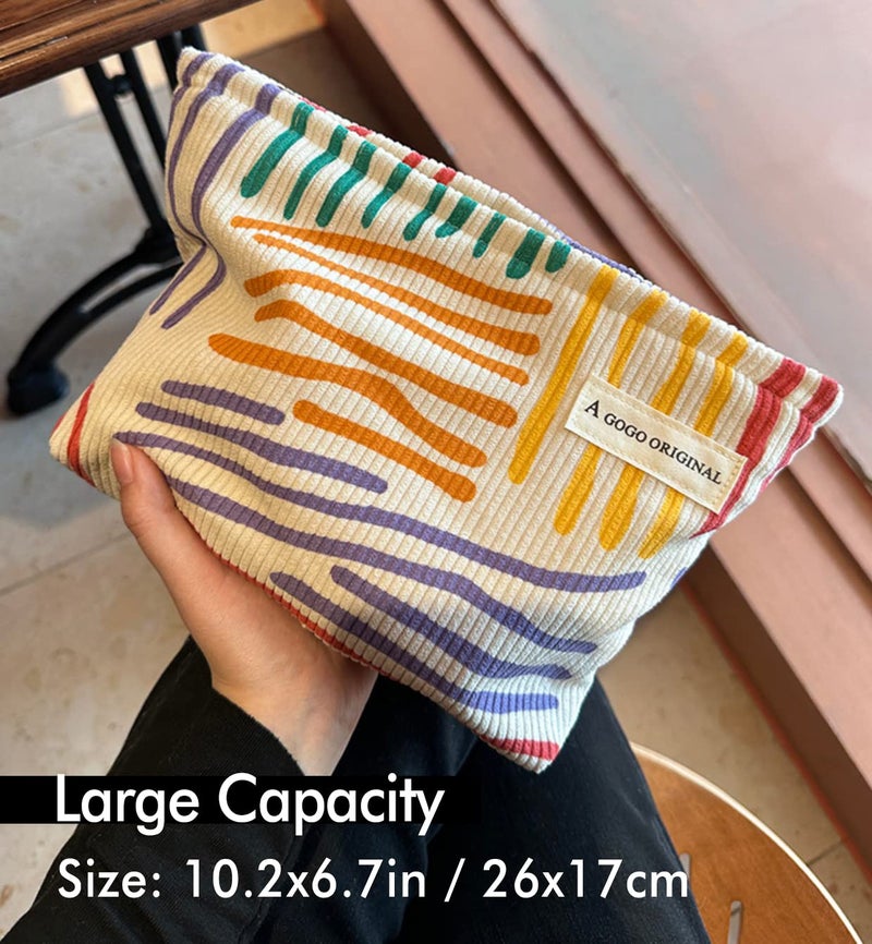 STARDW Cute Makeup Bag Aesthetic Cosmetic Bags for Women Girls, Travel Toiletry Bag Large Capacity Zipper Makeup Pouch, Purse Organizer Pouches,Canvas Lining (Colorful Stripes) - Image 3