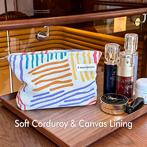 STARDW Cute Makeup Bag Aesthetic Cosmetic Bags for Women Girls, Travel Toiletry Bag Large Capacity Zipper Makeup Pouch, Purse Organizer Pouches,Canvas Lining (Colorful Stripes) - Image 2
