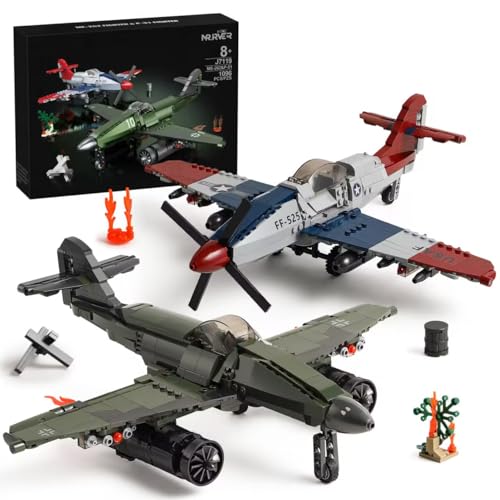 Mr.River WW2 Military Airplane Toy Building Sets Compatible with Lego Me 262 Fighter Jet P51D Plane Army Model Kits for Military Fans Kids Adult - Image 1