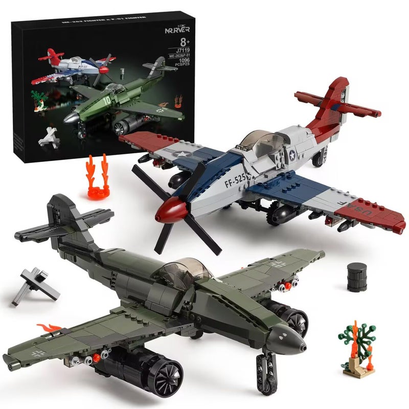 Mr.River WW2 Military Airplane Toy Building Sets Compatible with Lego Me 262 Fighter Jet P51D Plane Army Model Kits for Military Fans Kids Adult - Image 3