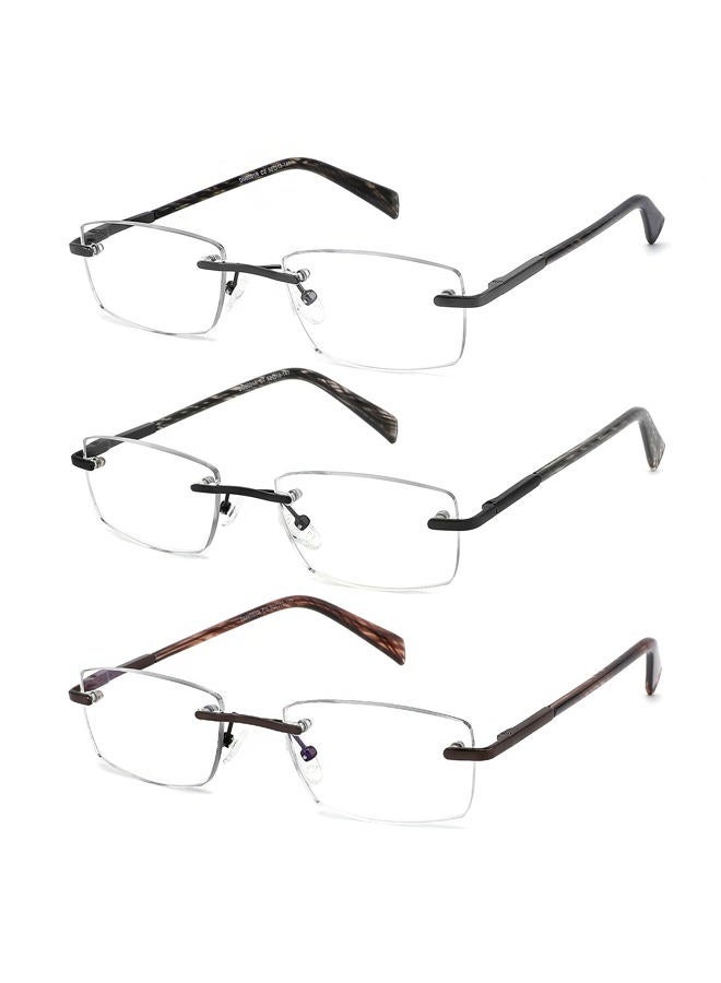JJWELL 3 Pack Reading Glasses for Men Blue Light Blocking, Lightweight Rimless Metal Mens Eyeglasses Readers, Anti Eyestrain/Dryness/Computer Glare/UV 400, Spring Hinge Eyeglasses with Pouches - Image 1