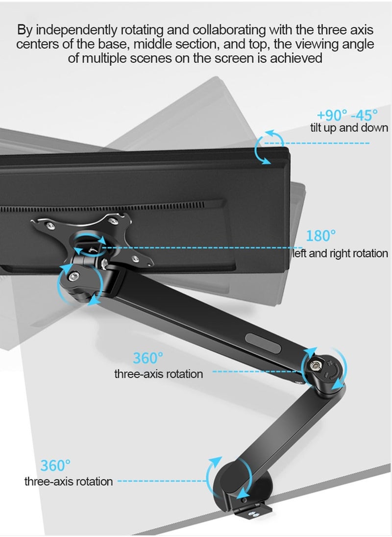 Joshberg Single Monitor Mount Stand, Articulating Gas Spring Monitor Arm,Monitor Desk Mount with Clamp and Grommet Base Fits 17 to 30 Inch LCD Computer Monitors  - Image 4