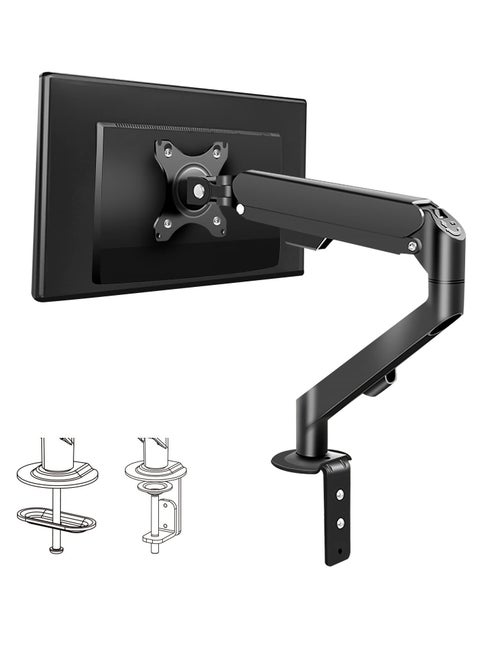 Single Monitor Mount Stand, Articulating Gas Spring Monitor Arm,Monitor Desk Mount with Clamp and Grommet Base Fits 17 to 30 Inch LCD Computer Monitors