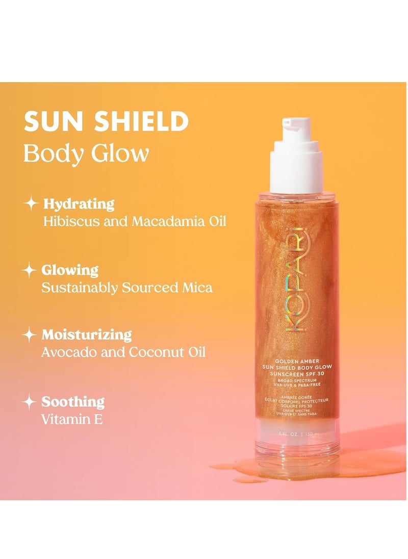 Kopari Kopari Sun Shield Body Glow, Broad Spectrum SPF 30, Lightweight Shimmering Gel Texture Absorbs Quickly, Non Sticky, Glowing Results, Golden Amber 5 oz  - Image 2