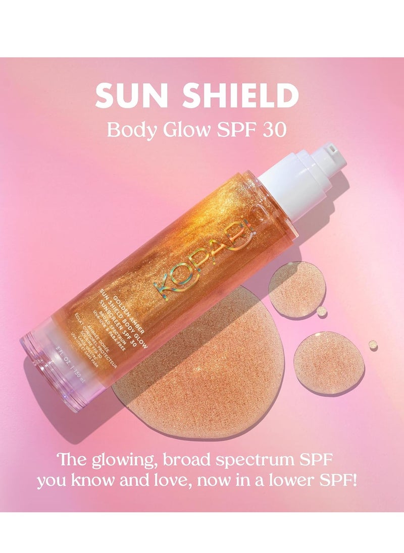 Kopari Kopari Sun Shield Body Glow, Broad Spectrum SPF 30, Lightweight Shimmering Gel Texture Absorbs Quickly, Non Sticky, Glowing Results, Golden Amber 5 oz  - Image 3