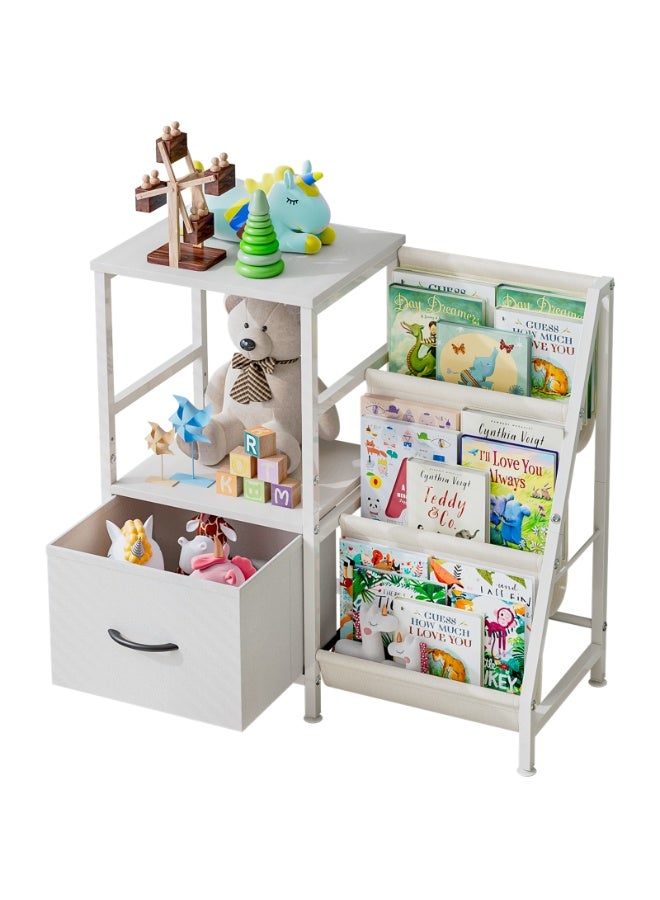 أوبتيا خزائن كتب للأطفال رف كتب مونتيسوري رفوف كتب للحضانة وتخزين الألعاب مع درج رف كتب للأطفال الصغار منظم تخزين ألعاب معدني متين للأطفال لغرف الأطفال غرفة اللعب روضة الأطفال - Image 1