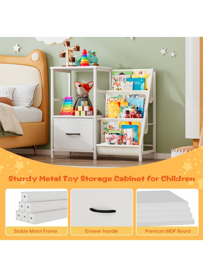 أوبتيا خزائن كتب للأطفال رف كتب مونتيسوري رفوف كتب للحضانة وتخزين الألعاب مع درج رف كتب للأطفال الصغار منظم تخزين ألعاب معدني متين للأطفال لغرف الأطفال غرفة اللعب روضة الأطفال - Image 3