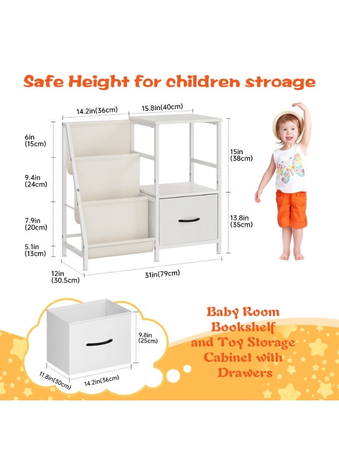 أوبتيا خزائن كتب للأطفال رف كتب مونتيسوري رفوف كتب للحضانة وتخزين الألعاب مع درج رف كتب للأطفال الصغار منظم تخزين ألعاب معدني متين للأطفال لغرف الأطفال غرفة اللعب روضة الأطفال - Image 2