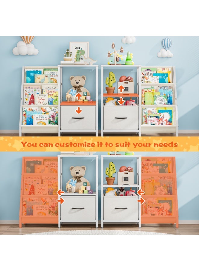 أوبتيا خزائن كتب للأطفال رف كتب مونتيسوري رفوف كتب للحضانة وتخزين الألعاب مع درج رف كتب للأطفال الصغار منظم تخزين ألعاب معدني متين للأطفال لغرف الأطفال غرفة اللعب روضة الأطفال - Image 4