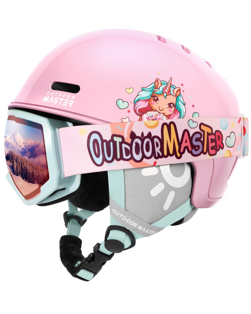 OutdoorMaster Kids Ski Helmet & Goggles Set, Durable PC Shell & EPS Foam, Snow Helmet with 12 Cooling Vents, Dial Fit, Safety-Certified for Boys & Girls - Image 1