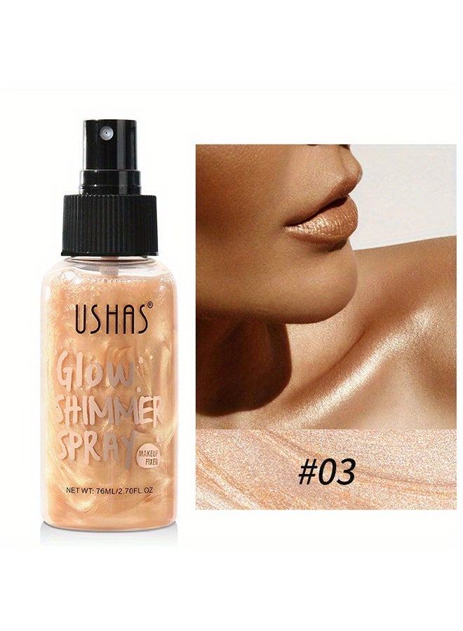 Ushas Glow Shimmer Spray - Shimmer Body Oil Liquid Easy to Push Away Natural Moisture Glitter Face Brightening Glow Pearl Highlighter Illuminator Shine Contouring Makeup for Face and Body (#03)  - Image 1