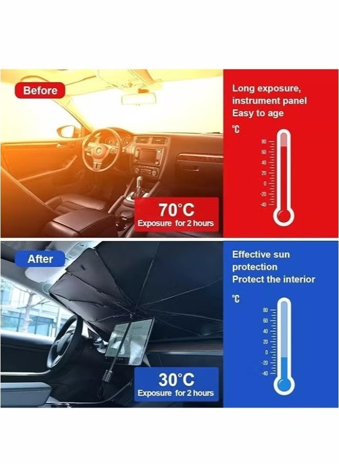 باس تيك مظلة زجاج أمامي قابلة للطي من Bastec – واقي شمس للسيارة يمنع الحرارة والأشعة فوق البنفسجية، تصميم بحواف مدببة مع فتحة فيلكرو، يحافظ على برودة داخل السيارة وسهل الاستخدام والتخزين - Image 5