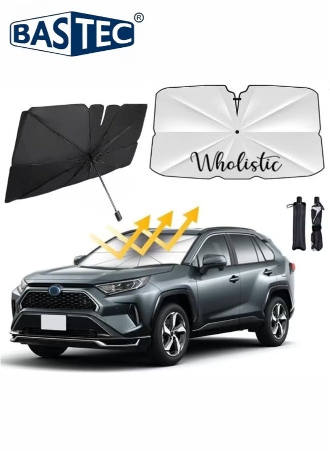باس تيك مظلة زجاج أمامي قابلة للطي من Bastec – واقي شمس للسيارة يمنع الحرارة والأشعة فوق البنفسجية، تصميم بحواف مدببة مع فتحة فيلكرو، يحافظ على برودة داخل السيارة وسهل الاستخدام والتخزين - Image 4