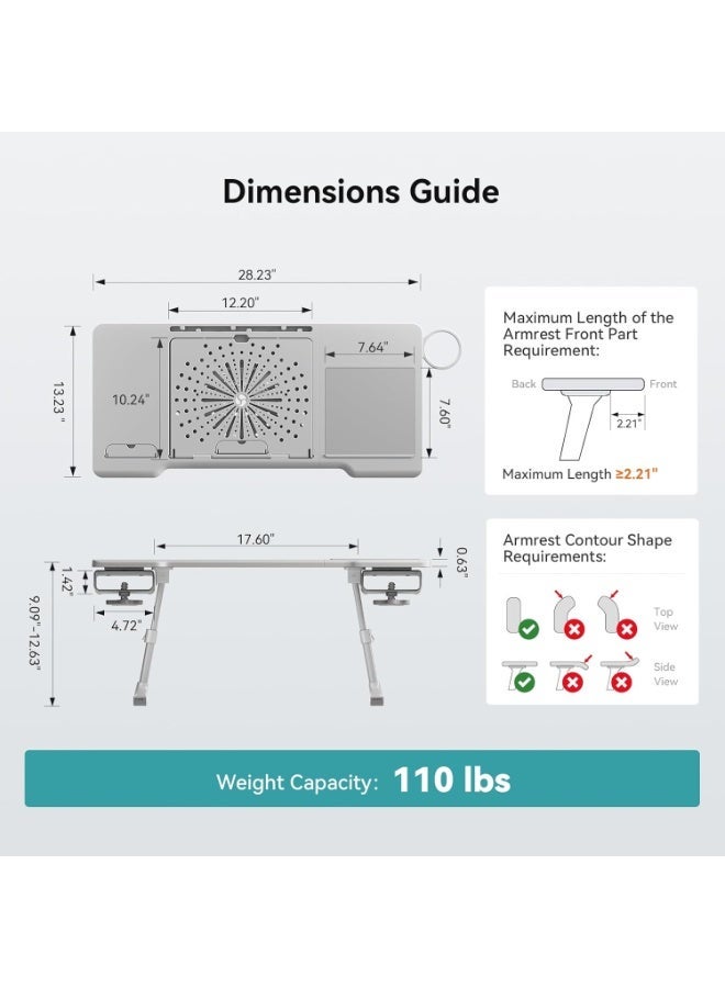 DROGO 2 in 1 SitNWork Multipurpose Foldable Laptop Table Tray Stand for Office Chair with Cup Holder, Angle & Height Adjustable | Portable Laptop Bed Tray Desk Stand with Mousepad & Bookstand Grey - Image 2