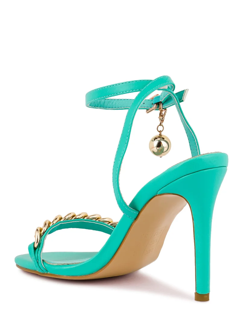 London Rag Green High Heeled Metal Chain Strap Sandal
