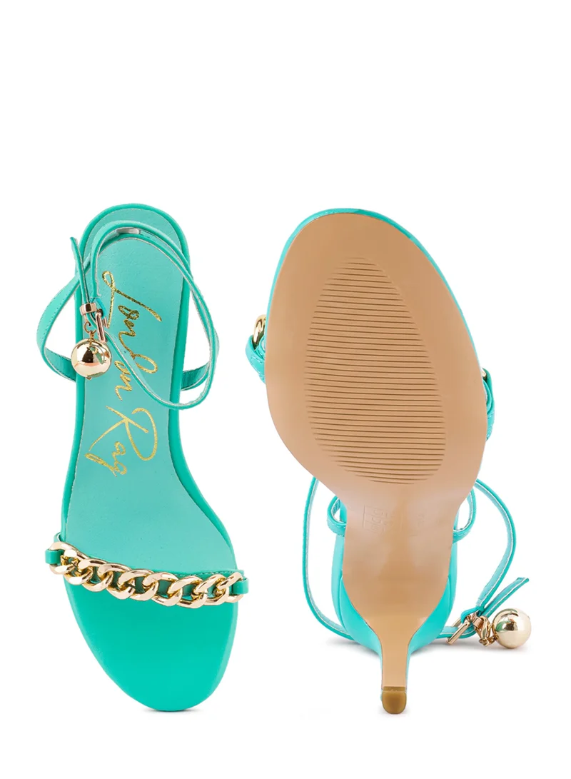 London Rag Green High Heeled Metal Chain Strap Sandal