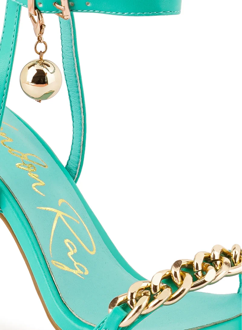 London Rag Green High Heeled Metal Chain Strap Sandal