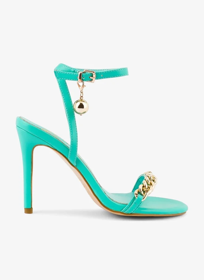 Green High Heeled Metal Chain Strap Sandal