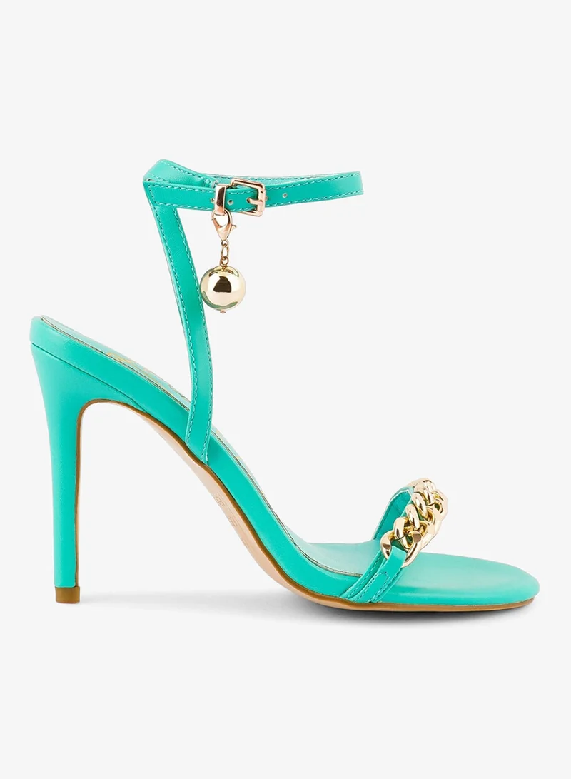 London Rag Green High Heeled Metal Chain Strap Sandal