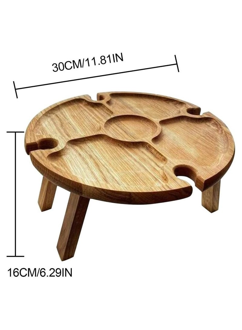 Generic Outdoor Wooden Folding Picnic Table with Glass Holder - 2-in-1 Portable Wine Glass Rack, Compact Foldable Table for Camping, Hiking, and Beach Picnics  - Image 2