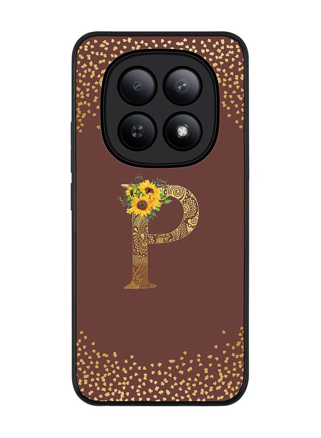 For Xiaomi Redmi Note 15 5G / Poco M8 Case,Slim fit Camera Protection, Shockproof Thin Phone cover  - Custom Floral Monogram - P  (Brown )
