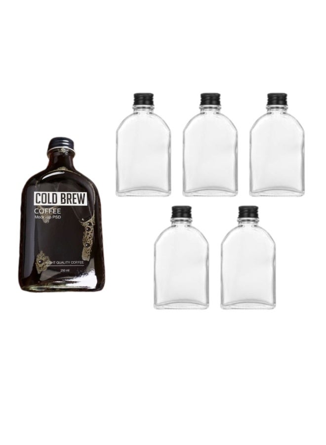 6pcs empty juice bottle glass milk beverage bottle whiskey bottle vodka bottle party drink shop coffee shop (200ML, black lid) - Image 1