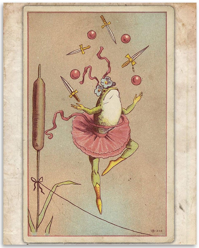 Make em Laugh Highwire Frog Vintage Illustration - Cottagecore Goblincore Vintage Home D?cor 11x14 Unframed Art Print - Perfect Boy and Girl Children's Room Piece and Under $15
