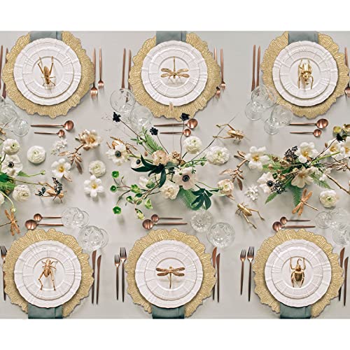 MAONAME 13" Gold Charger Plates, Round Reef Chargers for Dinner Plates, Plastic Plate Chargers for Table Setting, Wedding Decor, Set of 6 - Image 2