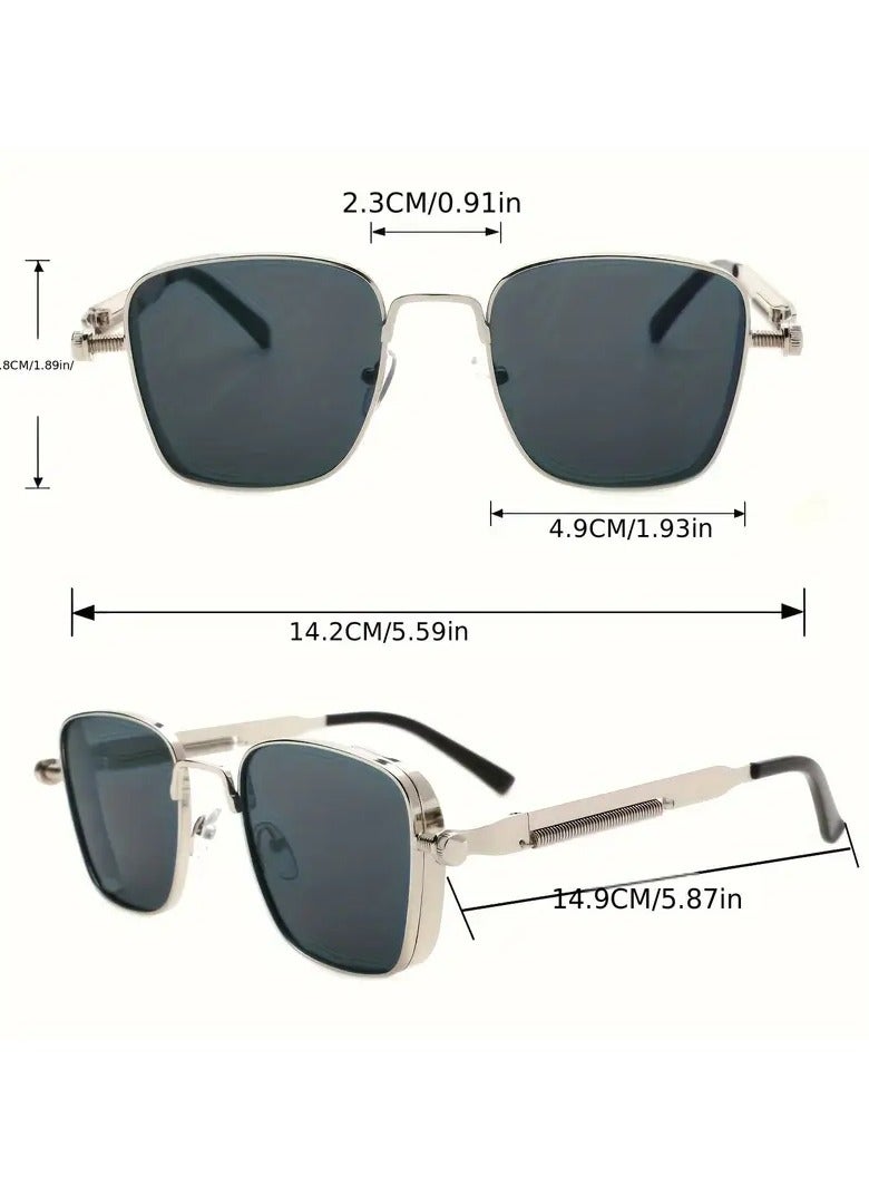 Retro Cool Steampunk Glasses (BLUE) Silvery Square Metal Frame Fashion Glasses For Men Women Outdoor Sports - Image 2
