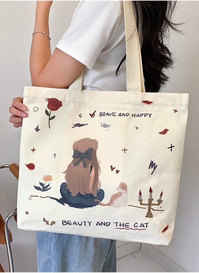 KAIDIFEINIROO Aesthetic Canvas Tote Bag for Women. Stylish, Heavy-Duty Reusable Tote with Zipper Closure & Inner Pocket  - Image 1