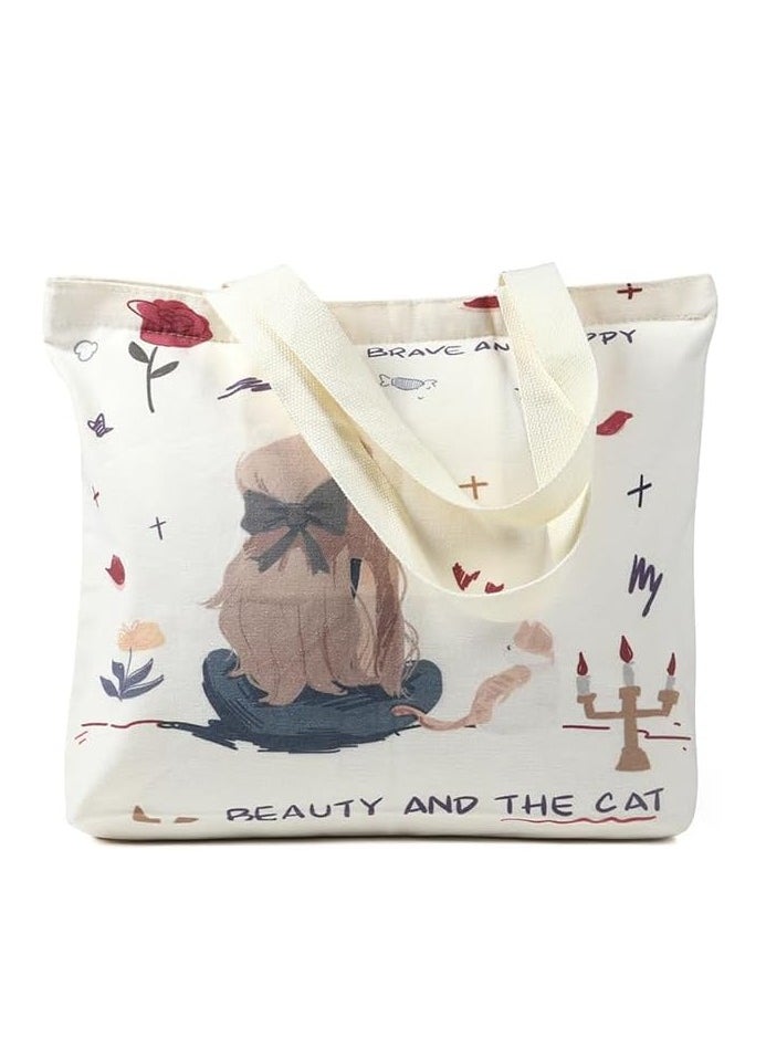 KAIDIFEINIROO Aesthetic Canvas Tote Bag for Women. Stylish, Heavy-Duty Reusable Tote with Zipper Closure & Inner Pocket  - Image 2