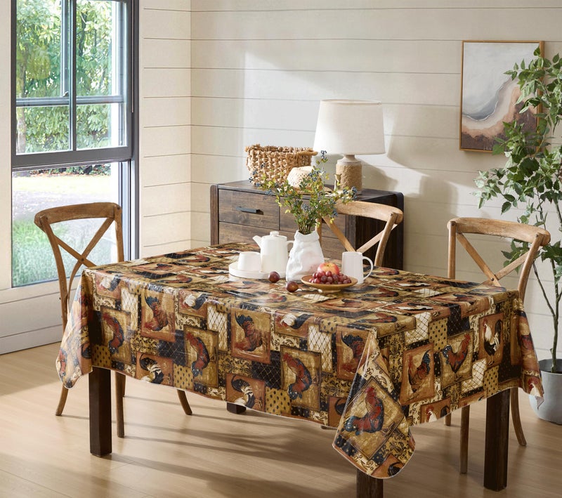 Newbridge Newbridge Rectangle Vinyl Flannel Backed Tablecloth 52 x 70 Inch Vintage Rooster Farmhouse Vinyl Flannel Backed Table Cloth 