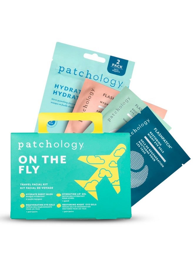 Patchology On The Fly Travel Facial Kit - Travel-Friendly Hydrating Skincare Essentials for Face, Eyes and Lips - Includes 2 Pair Under Eye Patches, 2 Hydrate Sheet Mask for Refreshed Skin,1 Lip Mask - Image 1