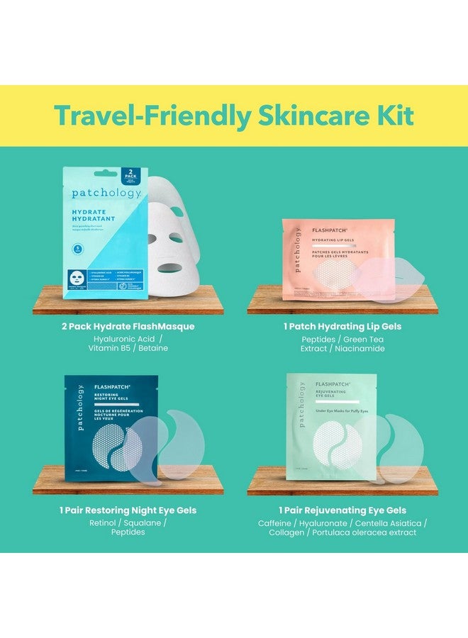 Patchology On The Fly Travel Facial Kit - Travel-Friendly Hydrating Skincare Essentials for Face, Eyes and Lips - Includes 2 Pair Under Eye Patches, 2 Hydrate Sheet Mask for Refreshed Skin,1 Lip Mask - Image 4