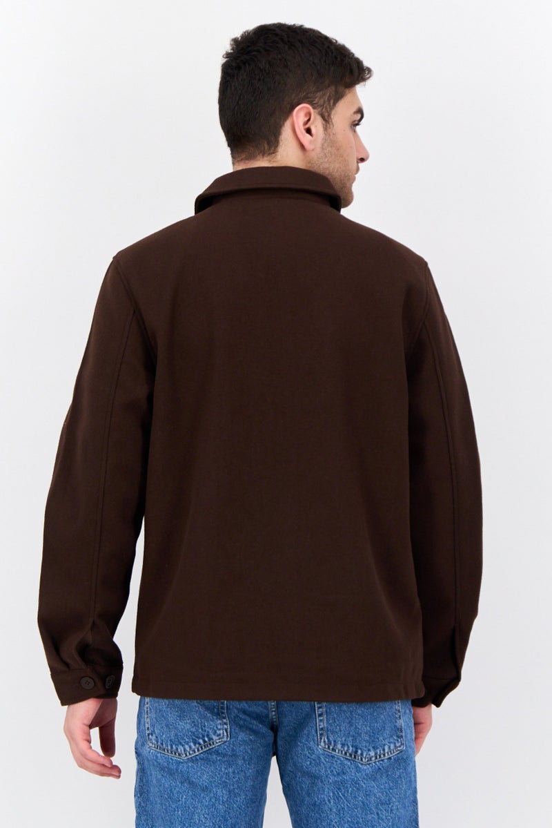 Threadbare Men Solid Long Sleeves Jacket Shirt, Dark Brown - Image 3