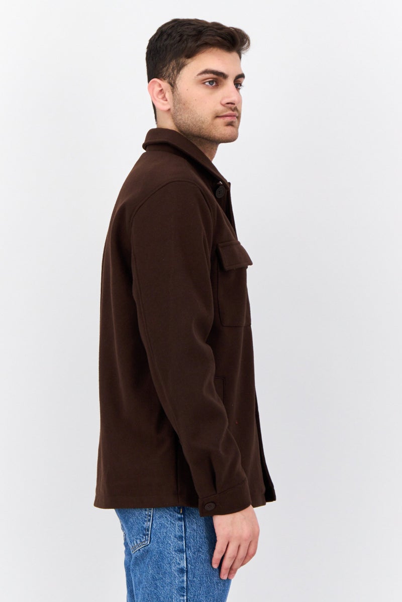 Threadbare Men Solid Long Sleeves Jacket Shirt, Dark Brown - Image 2