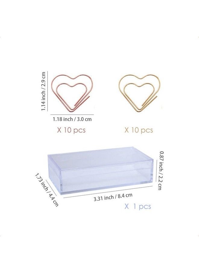 OWLFAVO - Heart Shape 20Pcs Paper Clips With Clear Box Rose Gold And Yellow Gold Funny Cute Paperclips Bookmarks Planner Clips For Fun Office Supplies School Gifts Wedding Decoration - Image 1