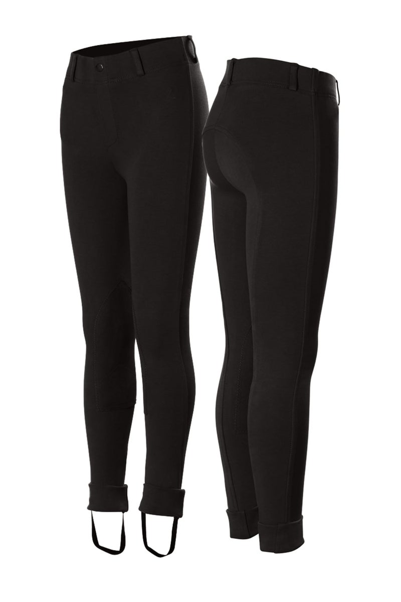 HORZE Nora Girls Riding Pants with Leather Knee Patch | Kids Equestrian Girls Jodhpurs Breeches | Size Chart in Images - Black - M - Image 3