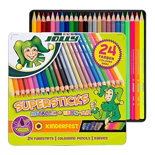 Jolly Supersticks Premium European Metallic and Neon Colored Pencils with Tin Carrying Case; Set of 24; Perfect for Adult and Kids Coloring - Image 5