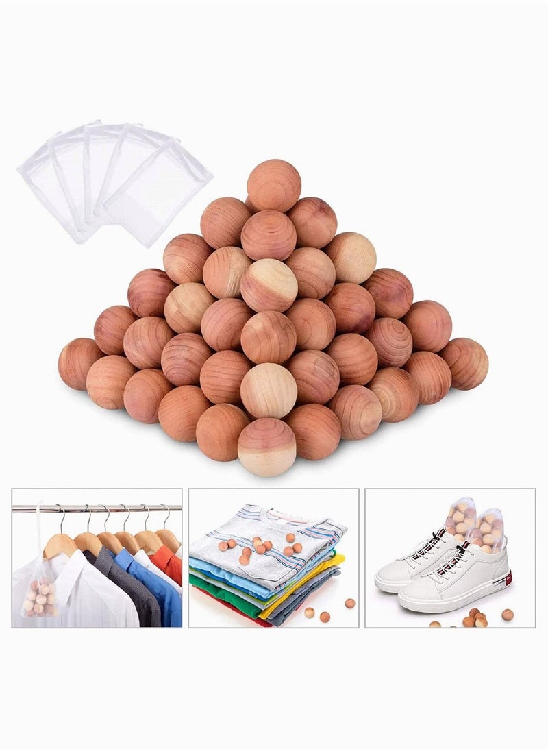 Cedar Balls, Natural Aromatic Red Cedar Wooden Moth Balls Anti Moth Freshener  Deodoriser for Wardrobes Clothes Storage Drawer Wardrobe Freshener Accessories with 5 Satin Bags (30Pcs) - Image 1