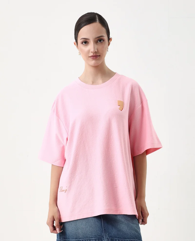 Rareism Women's Oversized T-Shirt With Back Graphic Print