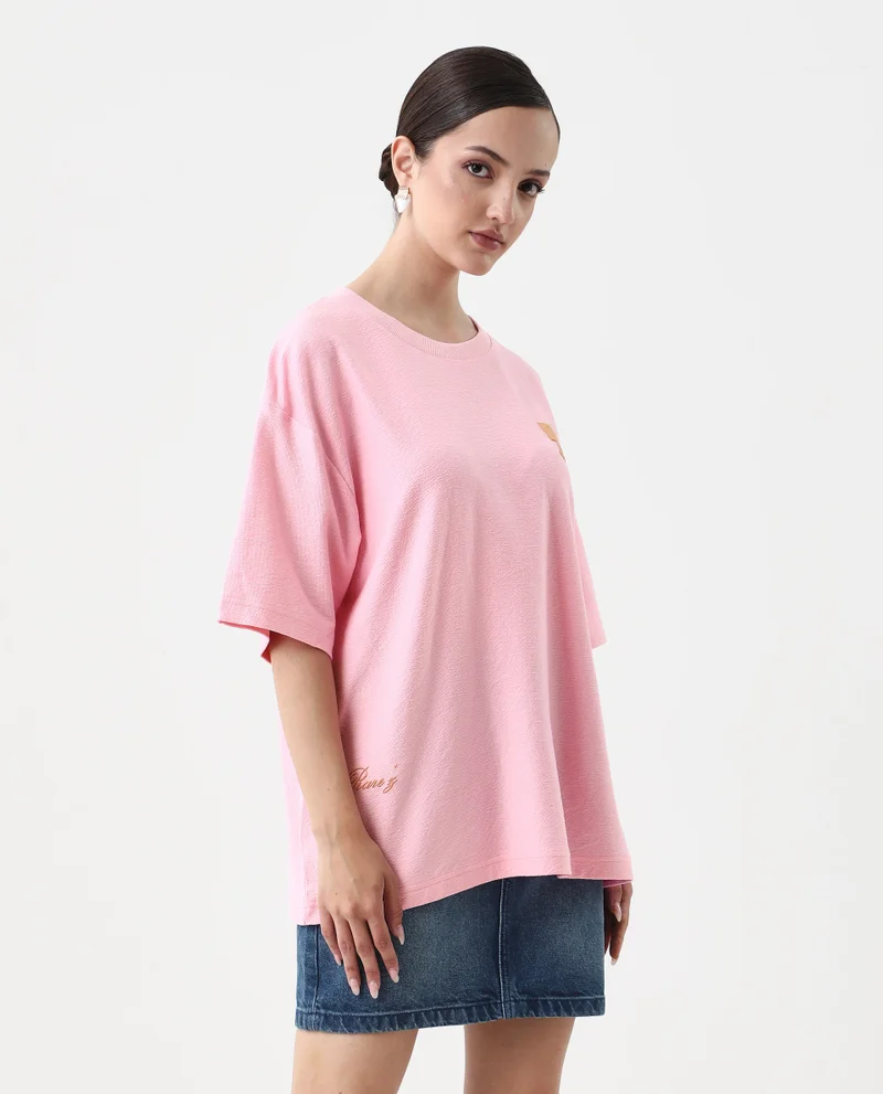 Rareism Women's Oversized T-Shirt With Back Graphic Print