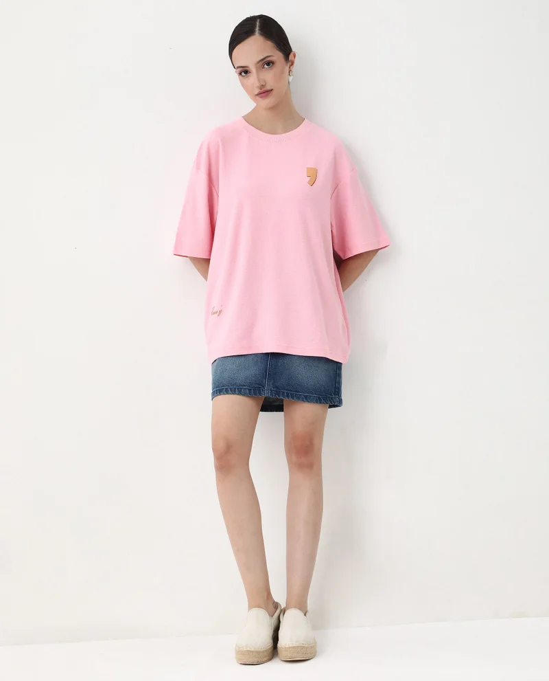 Rareism Women's Oversized T-Shirt With Back Graphic Print