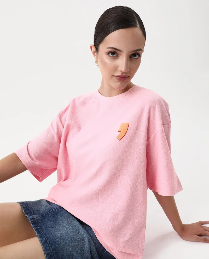 Rareism Women's Oversized T-Shirt With Back Graphic Print