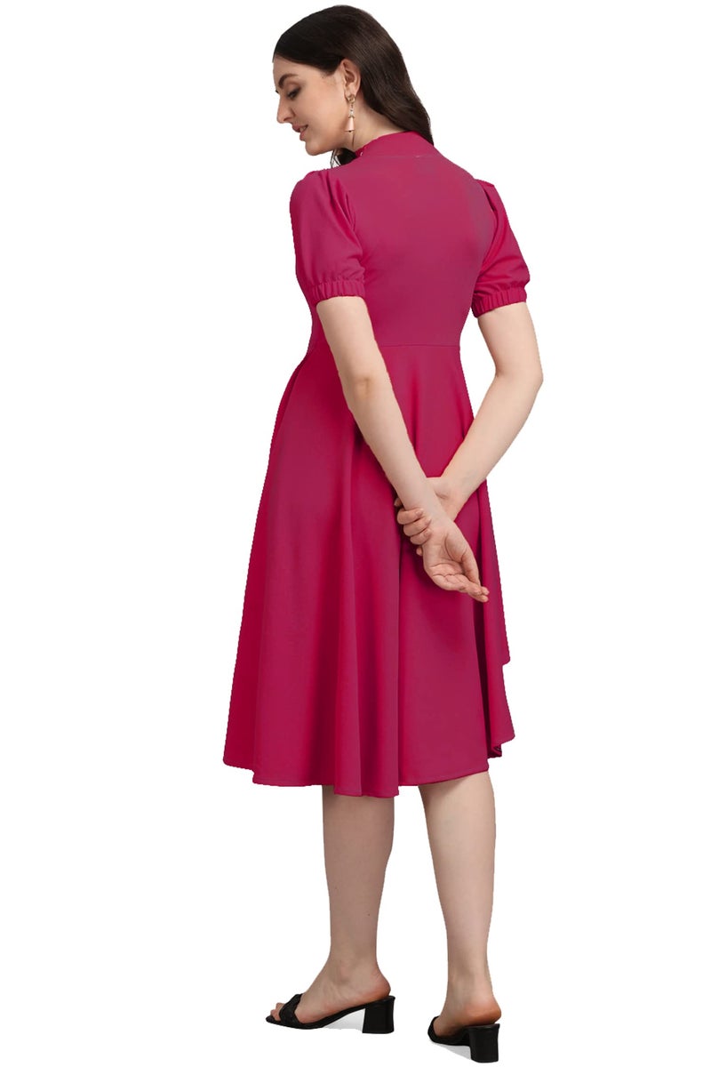 PURVAJA Women’s High-Low Knee Length Dress(Ruby-062-to-069) (in, Alpha, M, Pink) - Image 2
