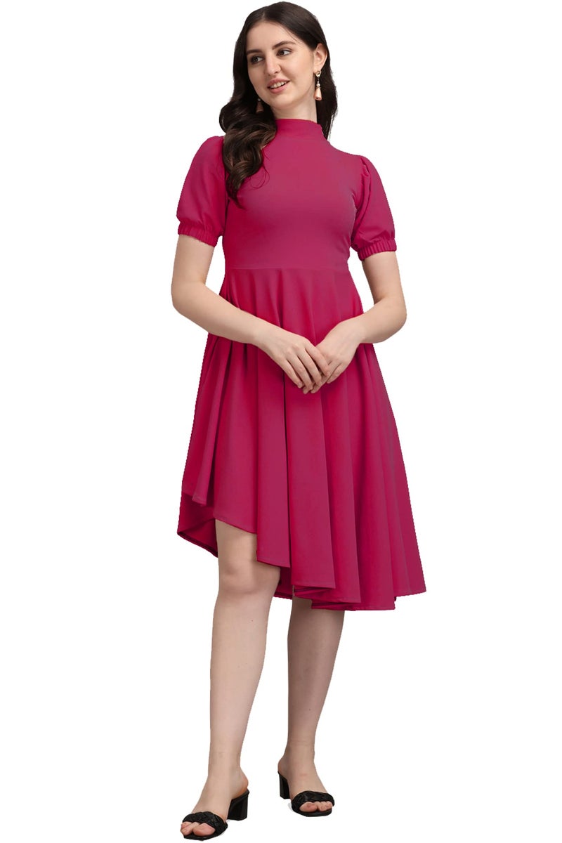 PURVAJA Women’s High-Low Knee Length Dress(Ruby-062-to-069) (in, Alpha, M, Pink) - Image 3