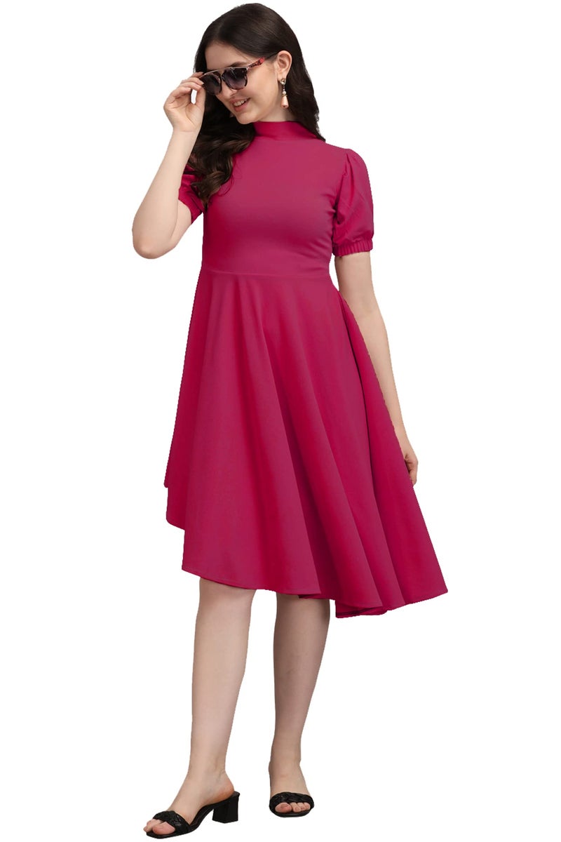 PURVAJA Women’s High-Low Knee Length Dress(Ruby-062-to-069) (in, Alpha, M, Pink) - Image 4