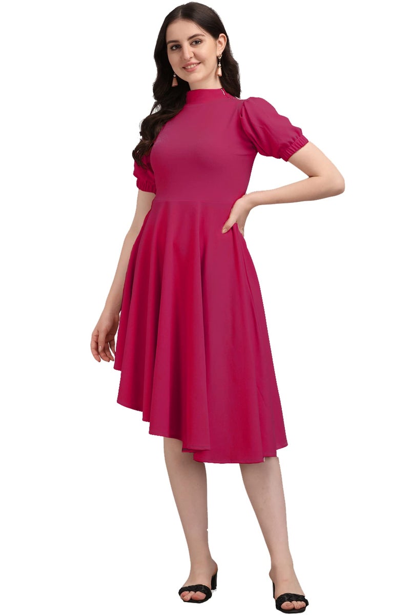 PURVAJA Women’s High-Low Knee Length Dress(Ruby-062-to-069) (in, Alpha, M, Pink) - Image 1