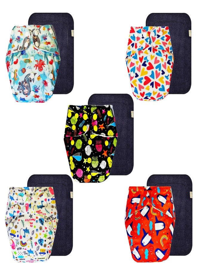 Dumbledo Premium Cloth Diaper with Black Insert (Pack of 5) | Dry Feel and Comfortable | Breathable | Adjustable Snaps | Perfect for Indian Summers | 3 Months - 3 Years | Unisex Baby - Image 1