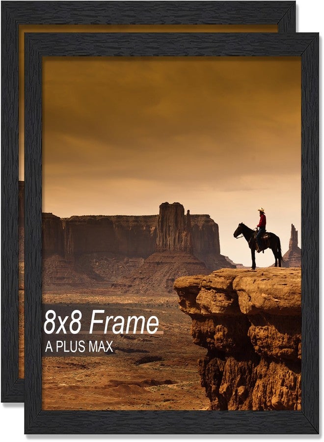 A PLUS MAX 8x8 Picture Frame Set of 2, Black Engineered Wood Frame for 8 x 8 Inch Picture Poster Photo, Light Weight 8 by 8 Frame with Wood-grain for Wall - 2 Pack/Black/8"x8" - Image 1